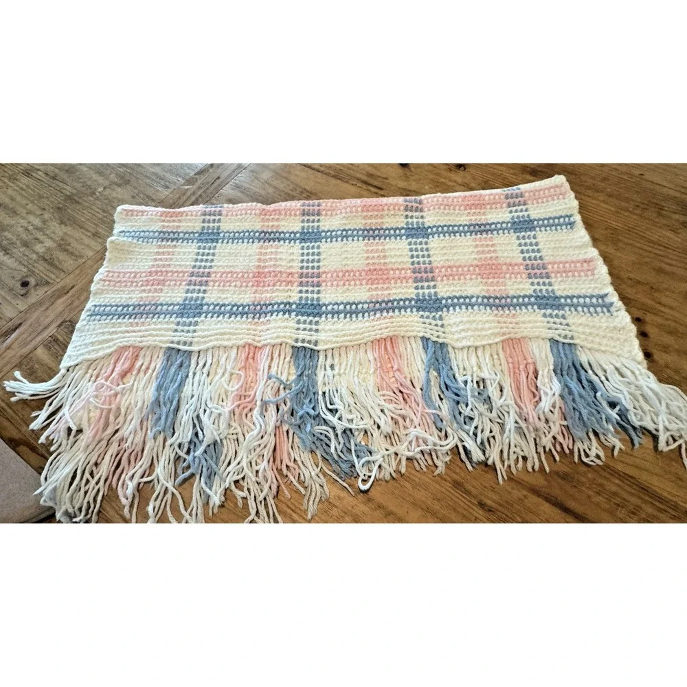 Woven Throw Blanket Pastel Plaid Fringe Cottage Farmhouse Decor Baby Room 33